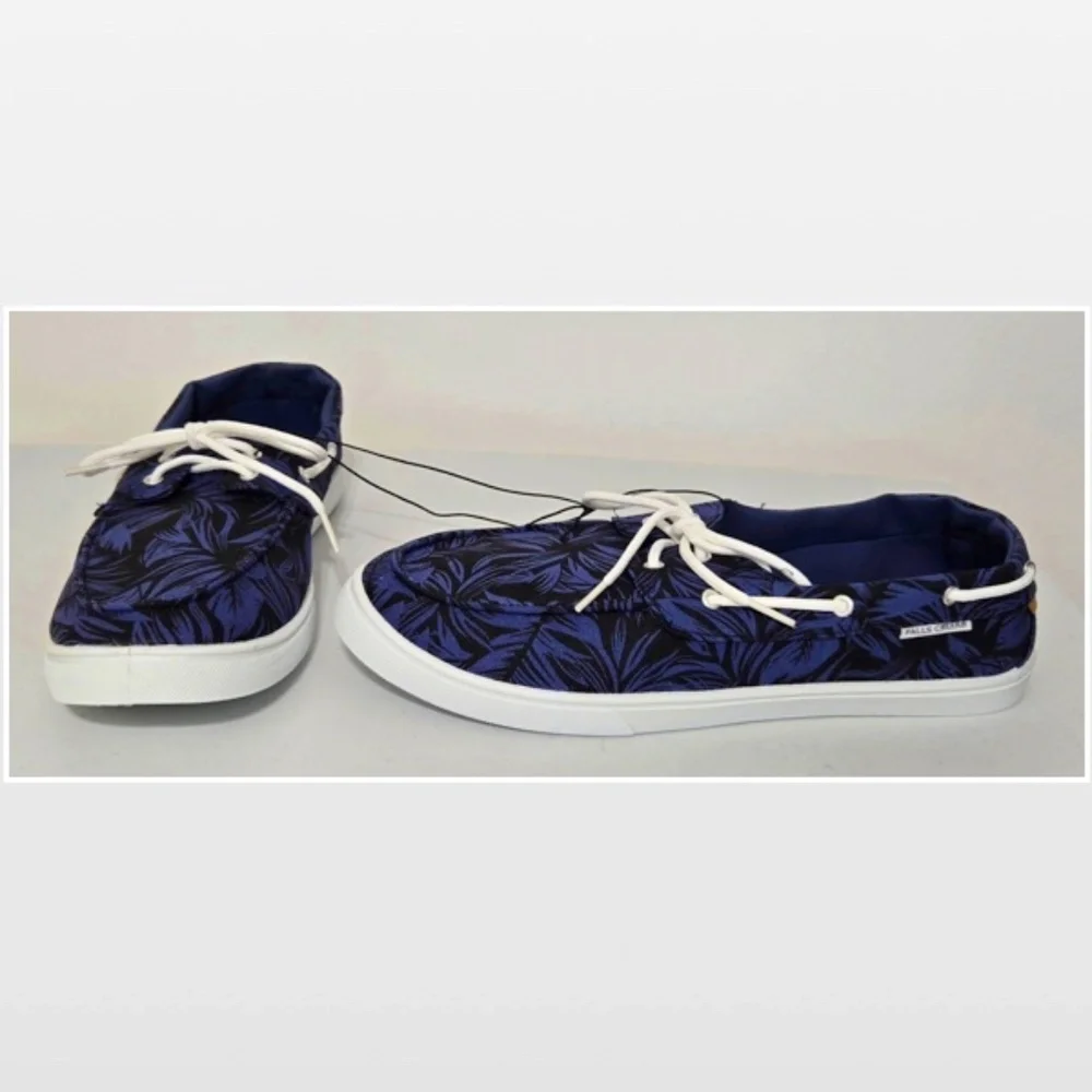 New Falls Creek Shoes Mens Size 13 Boat Black & Blue Leaf Casual Slides NWT
